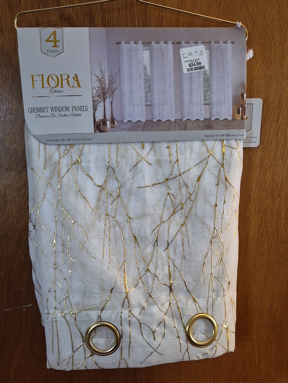 Gold Accent White Grommet Window Panels 4 Panels